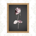 Quadro Moldura Dourada Flor Rosa E Cinza 24x18cm Acabamento:c