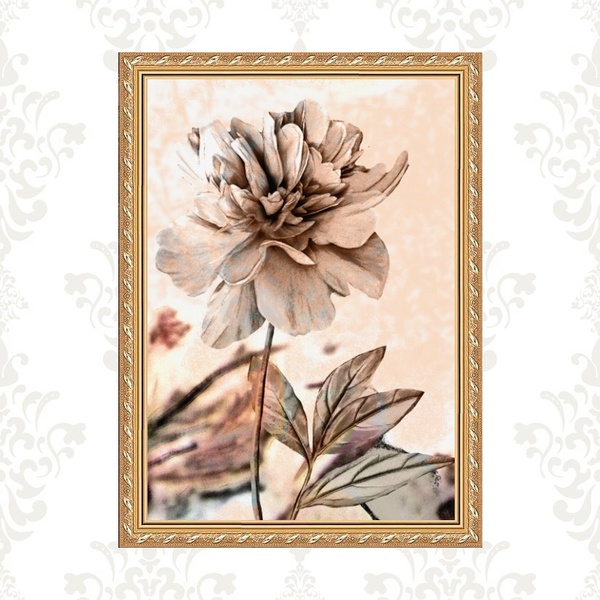 Quadro Moldura Dourada Flor Rosê 33x24cm Acabamento:com Vidro