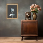 Quadro Moldura Dourada Flor Tinta Azul 45x34cm Acabamento:com