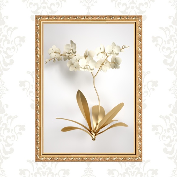 Quadro Moldura Dourada Flores 24x18cm Acabamento:com Vidro