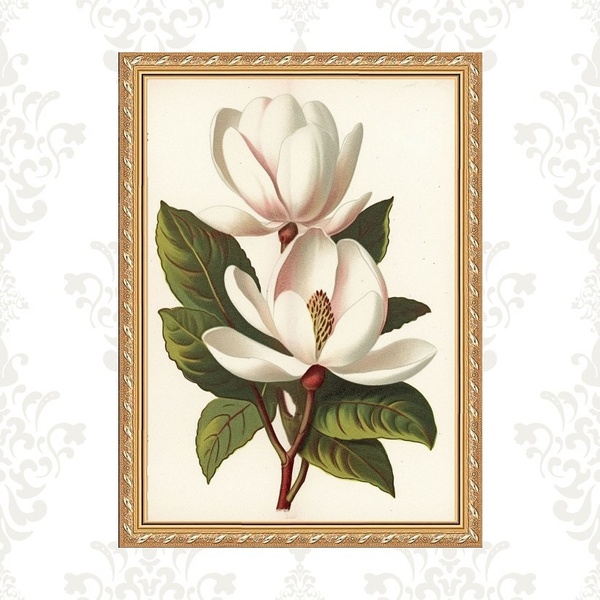 Quadro Moldura Dourada Flores Magnólia 45x34cm Acabamento:com