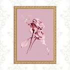 Quadro Moldura Dourada Flores Rosas - Tinta 45x34cm Acabament