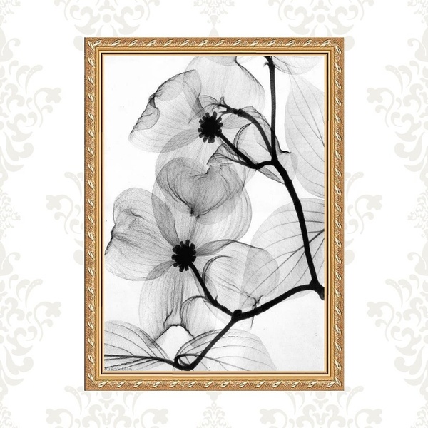 Quadro Moldura Dourada Flores Transparentes 33x24cm Acabament