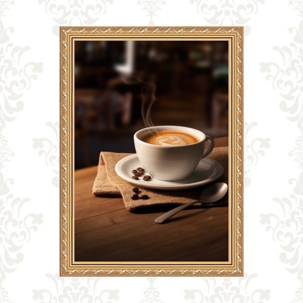 Quadro Moldura Dourada Fotografia Café 24x18cm Acabamento:com