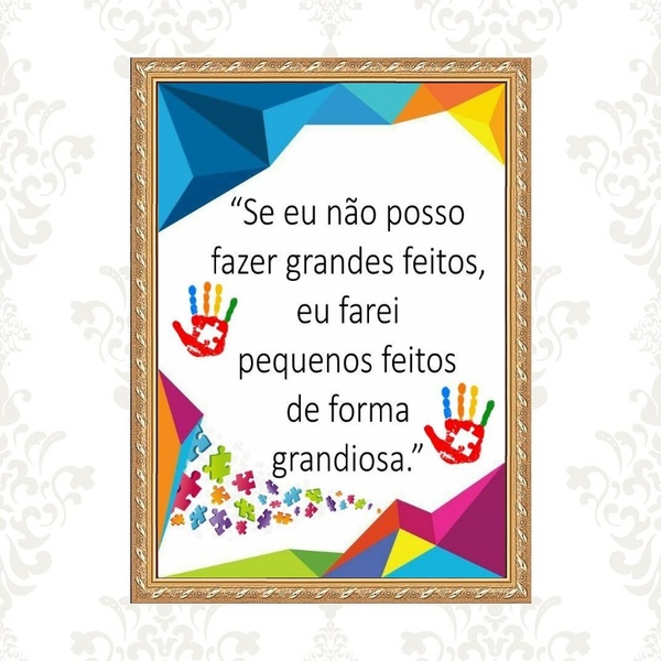 Quadro Moldura Dourada Frase Autismo 45x34cm Acabamento:com A