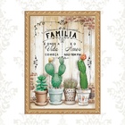 Quadro Moldura Dourada Frase Família - Cactos 33x24cm Acabame