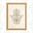 Quadro Moldura Dourada Hamsa Indiano 45x34cm Acabamento:com A