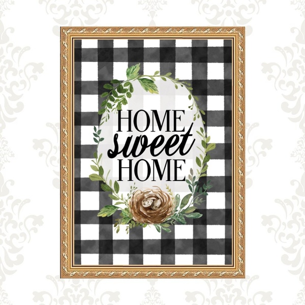 Quadro Moldura Dourada Home Sweet Home 45x34cm Acabamento:com