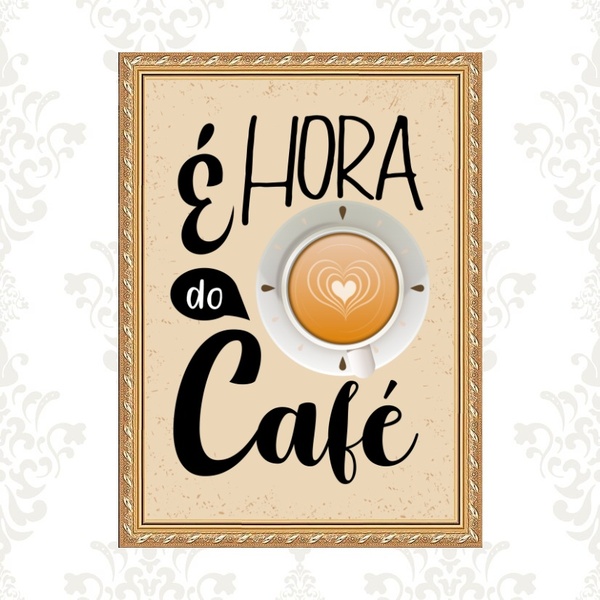 Quadro Moldura Dourada Hora Do Café 24x18cm Acabamento:com Ac