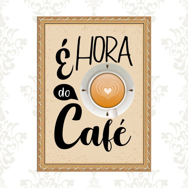 Quadro Moldura Dourada Hora Do Café 45x34cm Acabamento:com Vi