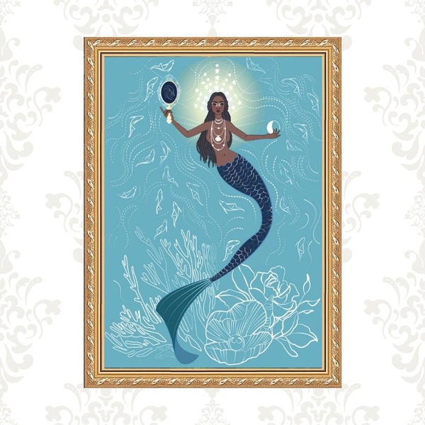 Quadro Moldura Dourada Iemanjá Sereia 24x18cm Acabamento:com