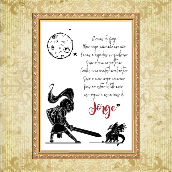 Quadro Moldura Dourada Infantil São Jorge 45x34cm Acabamento: