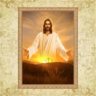 Quadro Moldura Dourada Jesus Nos Abençoa 45x34cm Acabamento:c