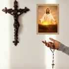 Quadro Moldura Dourada Jesus Nos Abençoa 45x34cm Acabamento:c