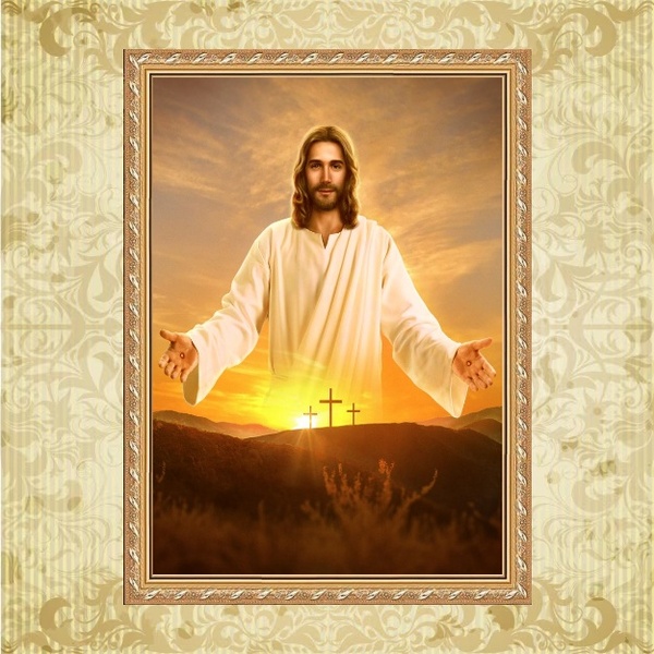 Quadro Moldura Dourada Jesus Nos Abençoa 45x34cm Acabamento:c