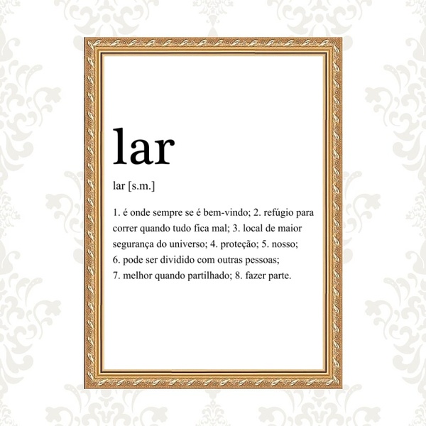 Quadro Moldura Dourada Lar Significado 24x18cm Acabamento:com