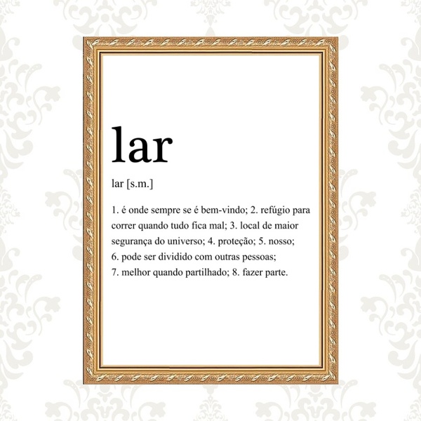 Quadro Moldura Dourada Lar Significado 45x34cm Acabamento:com