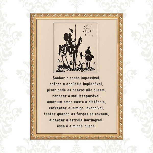 Quadro Moldura Dourada Lema De Dom Quixote 45x34cm Acabamento