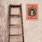 Quadro Moldura Dourada Make Art Not War 24x18cm Acabamento:co