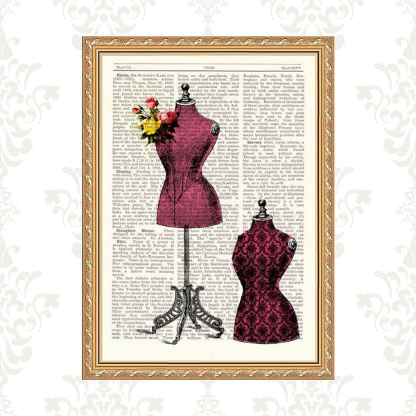 Quadro Moldura Dourada Manequins De Costura 45x34cm Acabament