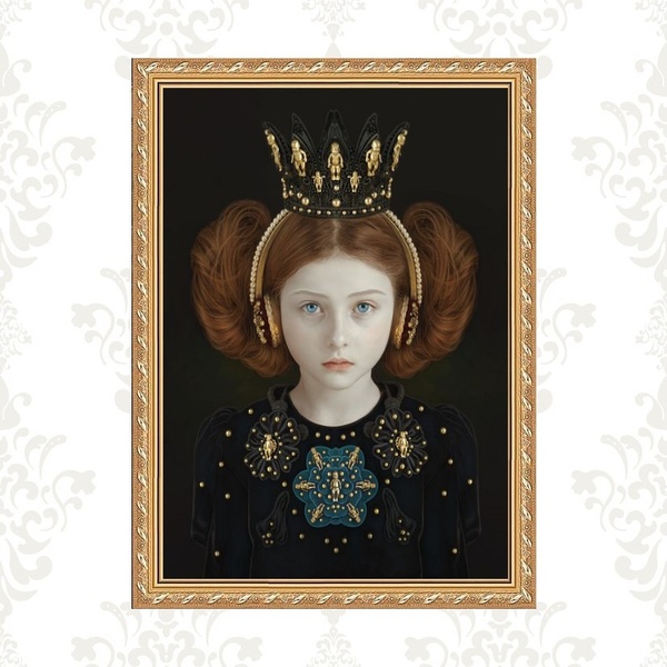 Quadro Moldura Dourada Menina Fone Ouvido 33x24cm Acabamento: