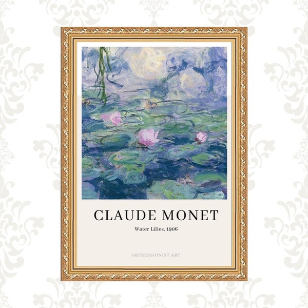 Quadro Moldura Dourada Monet - Lilies 45x34cm Acabamento:com