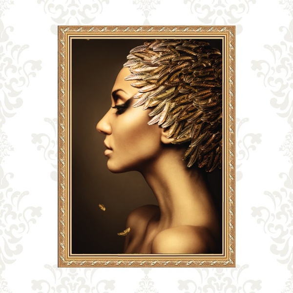 Quadro Moldura Dourada Mulher Ouro 45x34cm Acabamento:com Ace
