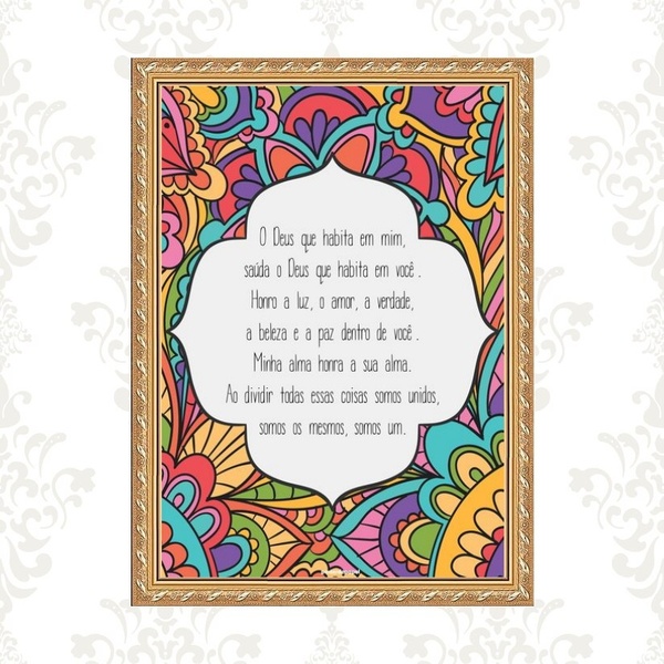Quadro Moldura Dourada Namastê Benção 33x24cm Acabamento:com