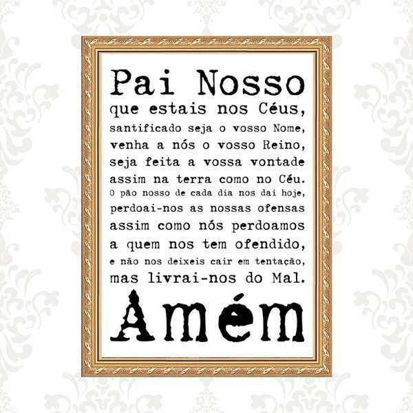 Quadro Moldura Dourada Oração Pai Nosso 33x24cm Acabamento:co