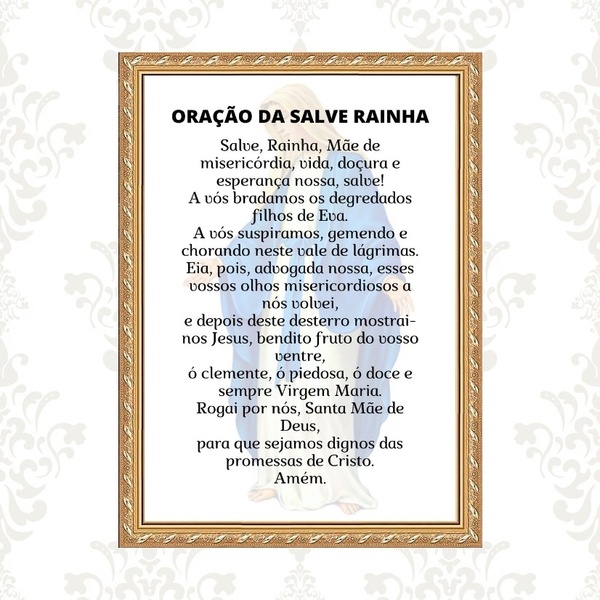 Quadro Moldura Dourada Oração Salve Rainha 33x24cm Acabamento