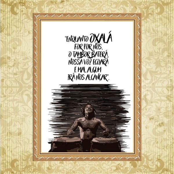 Quadro Moldura Dourada Oxalá - Proteção 24x18cm Acabamento:co