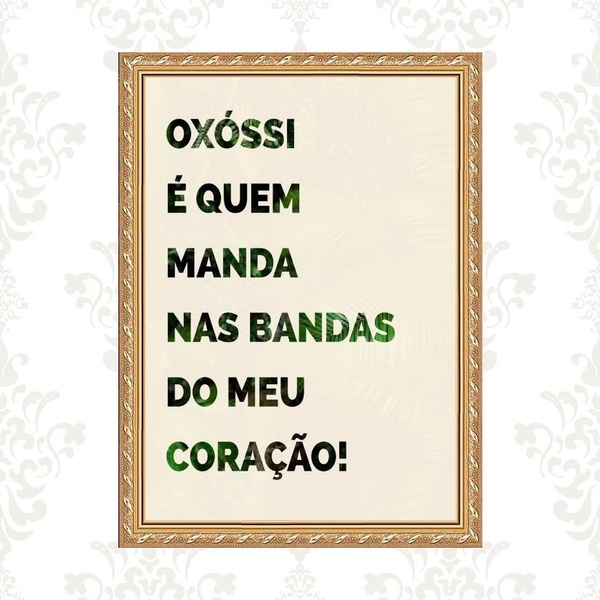Quadro Moldura Dourada Oxóssi Frase 33x24cm Acabamento:com Vi