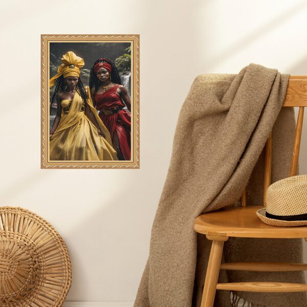 Quadro Moldura Dourada Oxum E Iansã 45x34cm Acabamento:com Ac