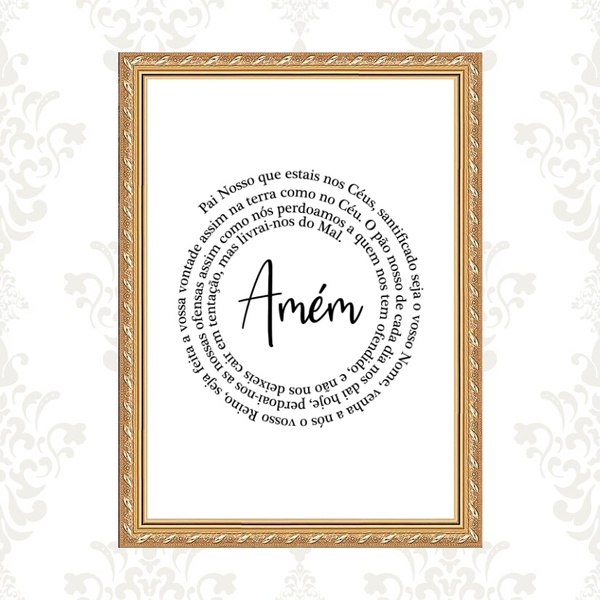 Quadro Moldura Dourada Pai Nosso Espiral 45x34cm Acabamento:c