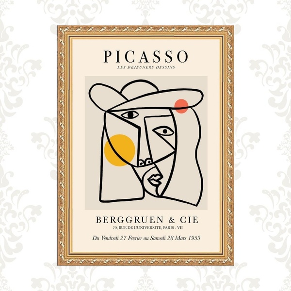 Quadro Moldura Dourada Picasso - Figurativo 45x34cm Acabament