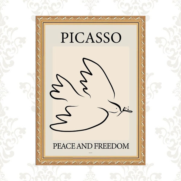 Quadro Moldura Dourada Picasso - Pomba 24x18cm Acabamento:com
