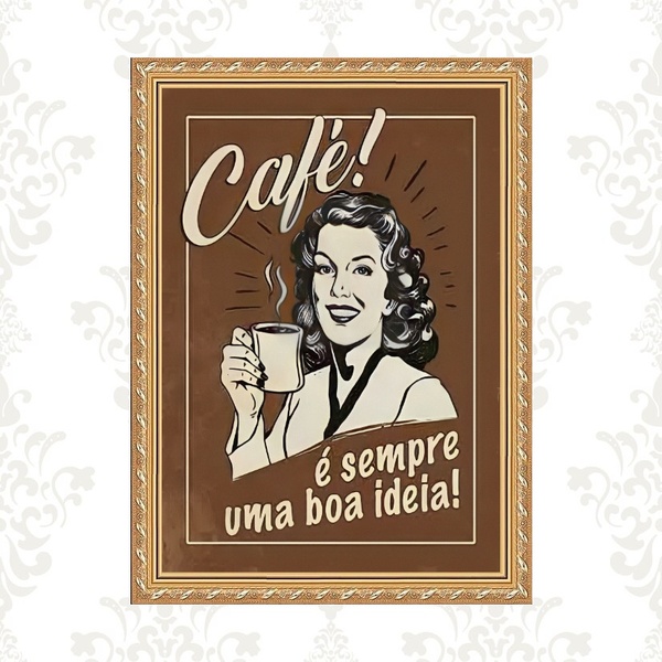 Quadro Moldura Dourada Retrô Café 33x24cm Acabamento:com Acet