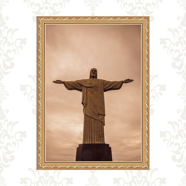 Quadro Moldura Dourada Rio De Janeiro - Cristo 24x18cm Acabam