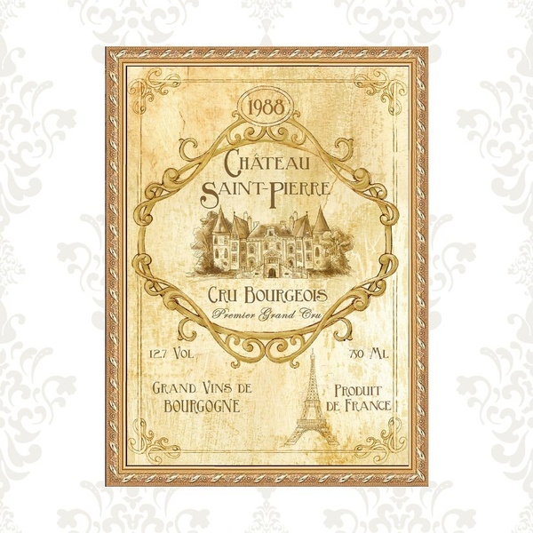 Quadro Moldura Dourada Rótulo Vinho Vintage 45x34cm Acabament