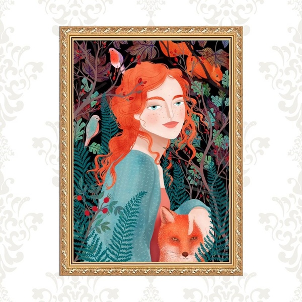 Quadro Moldura Dourada Ruiva Raposa 24x18cm Acabamento:com Ac