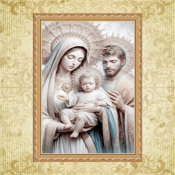 Quadro Moldura Dourada Sagrada Família Prateada 45x34cm Acaba
