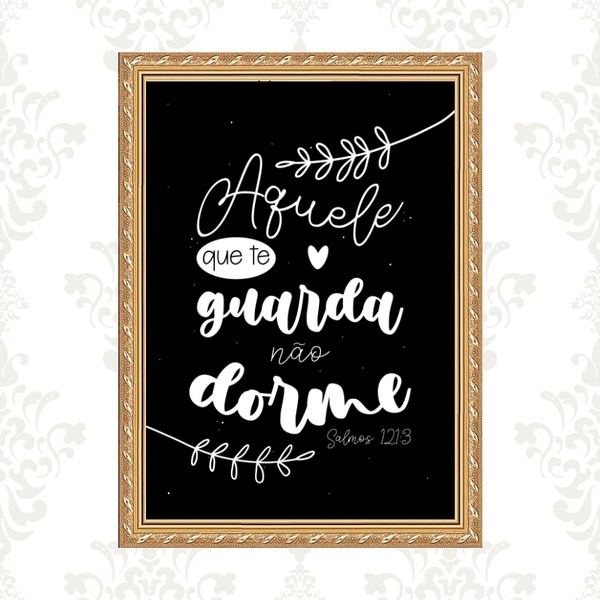 Quadro Moldura Dourada Salmo 121 24x18cm Acabamento:com Vidro