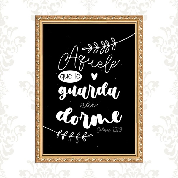 Quadro Moldura Dourada Salmo 121 45x34cm Acabamento:com Aceta