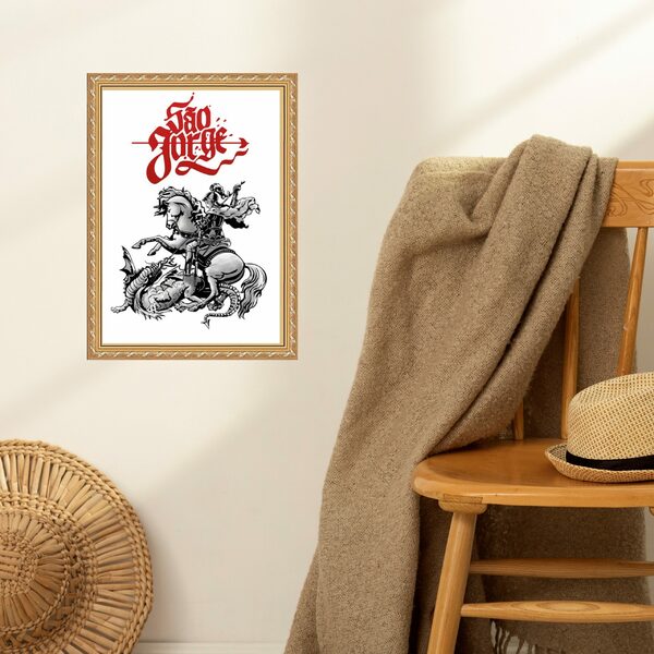 Quadro Moldura Dourada São Jorge 45x34cm Acabamento:com Vidro