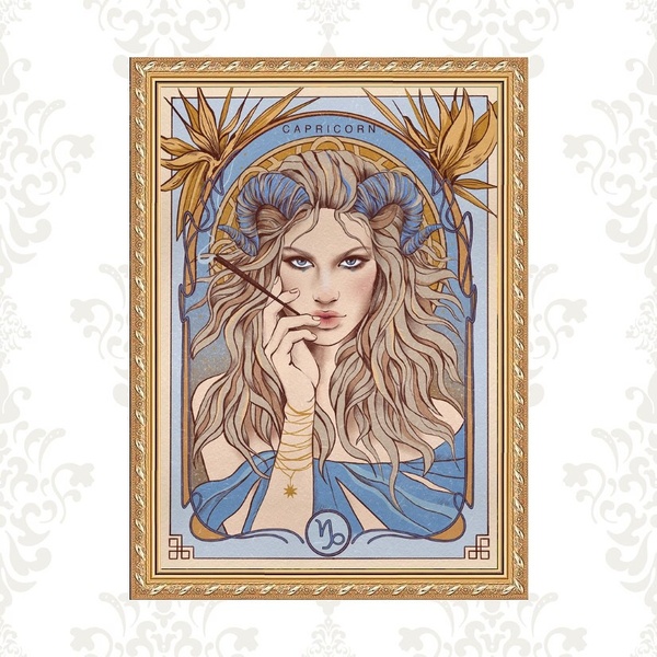 Quadro Moldura Dourada Signo Capricórnio 33x24cm Acabamento:c