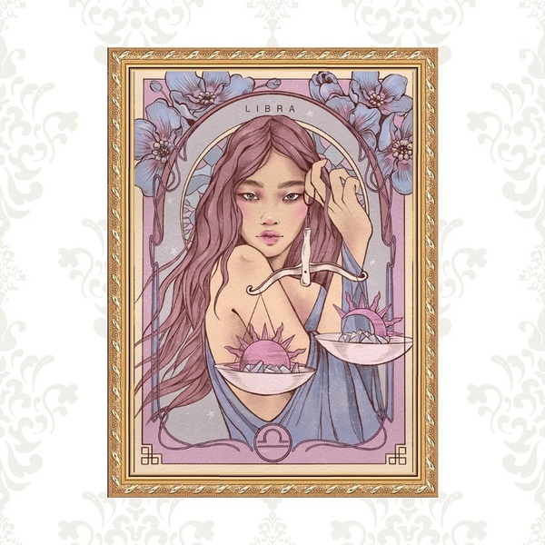 Quadro Moldura Dourada Signo Libra 24x18cm Acabamento:com Ace