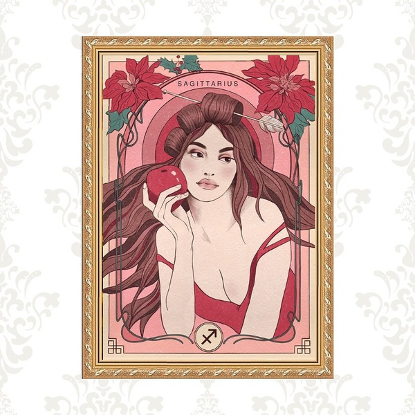 Quadro Moldura Dourada Signo Sagitário 45x34cm Acabamento:com