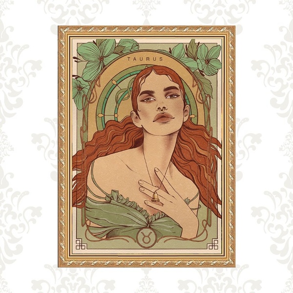 Quadro Moldura Dourada Signo Touro 33x24cm Acabamento:com Vid