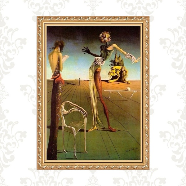 Quadro Moldura Dourada Surrealismo Dalí 33x24cm Acabamento:co