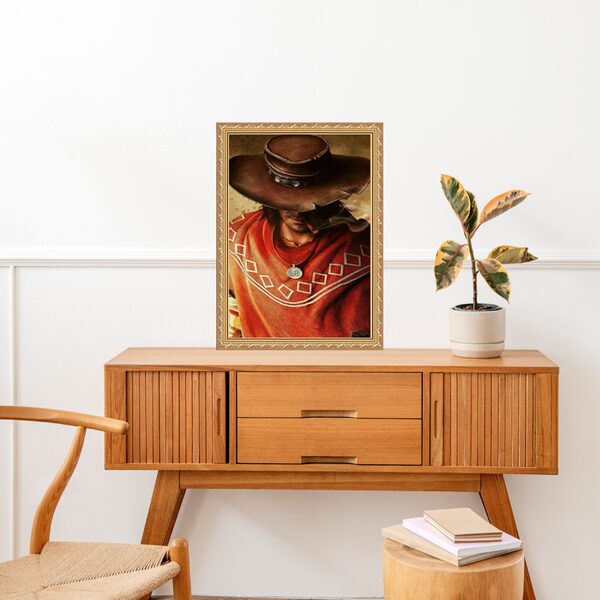 Quadro Moldura Dourada Umbanda Boiadeiro 45x34cm Acabamento:c